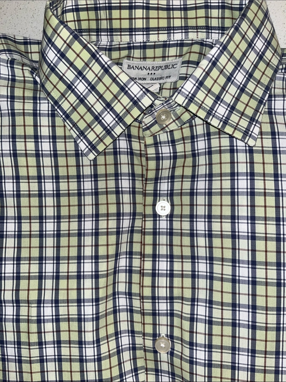Banana Republic Men's Yellow and Blue Plaid Dress Shirt